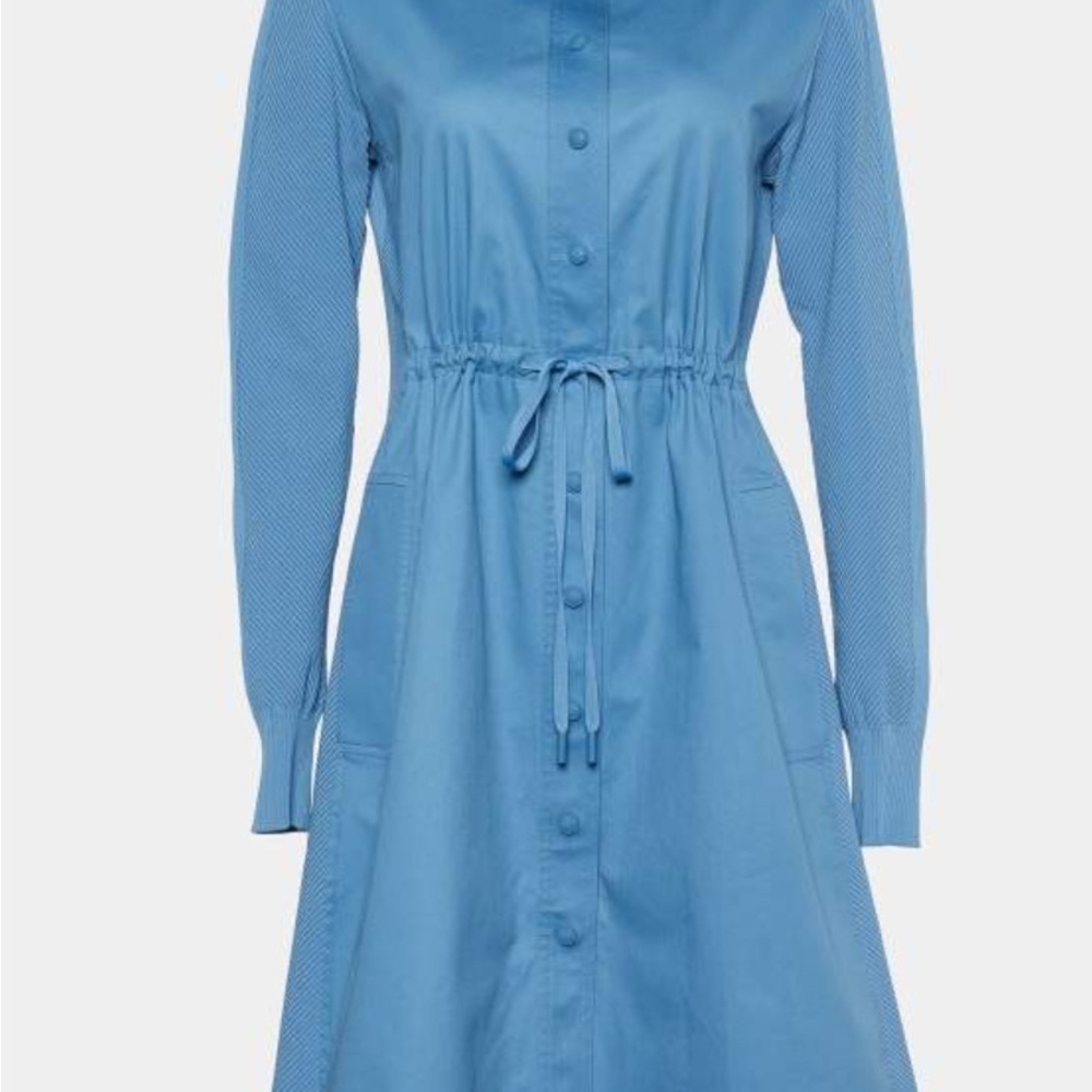 Sportmax Navy Blue Stretch Cotton Ribbed Long Sleeve Dress S